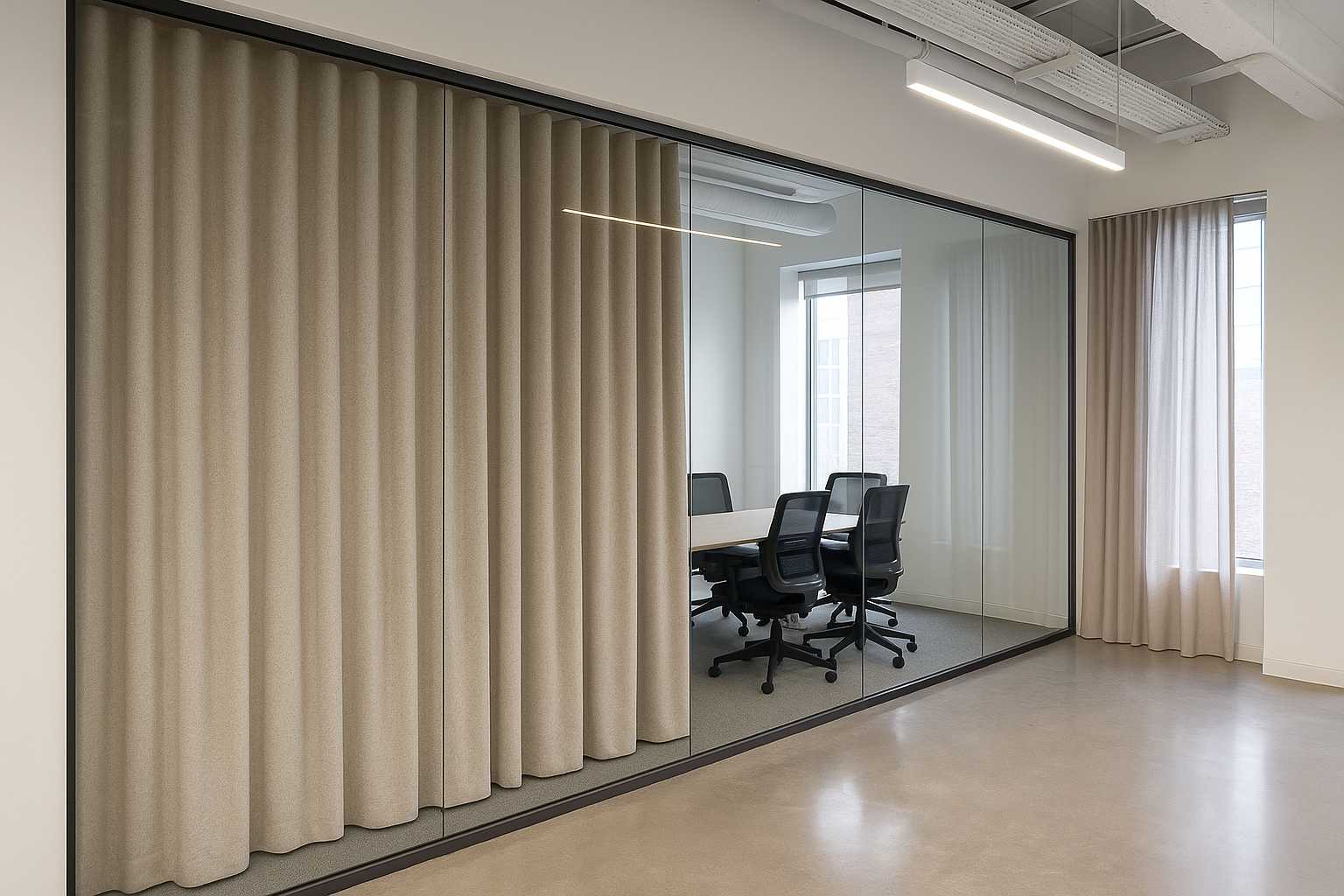 Berger Paints glass partition sales office with acoustic curtains