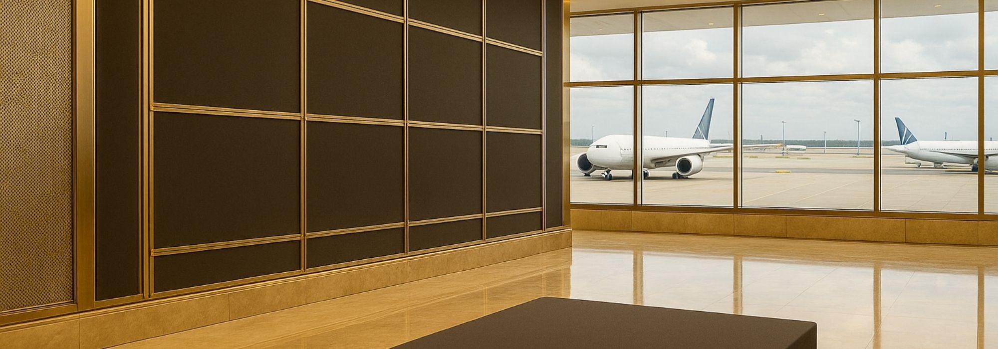 Modern airport terminal with acoustic treatment